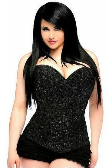 Limited Offer Lavish Black Glitter Side Zipper Corset