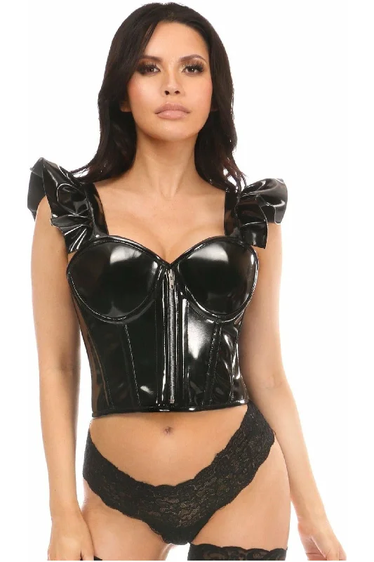 One-DAY Sale Lavish Black Patent Bustier Top w/Ruffle Sleeves
