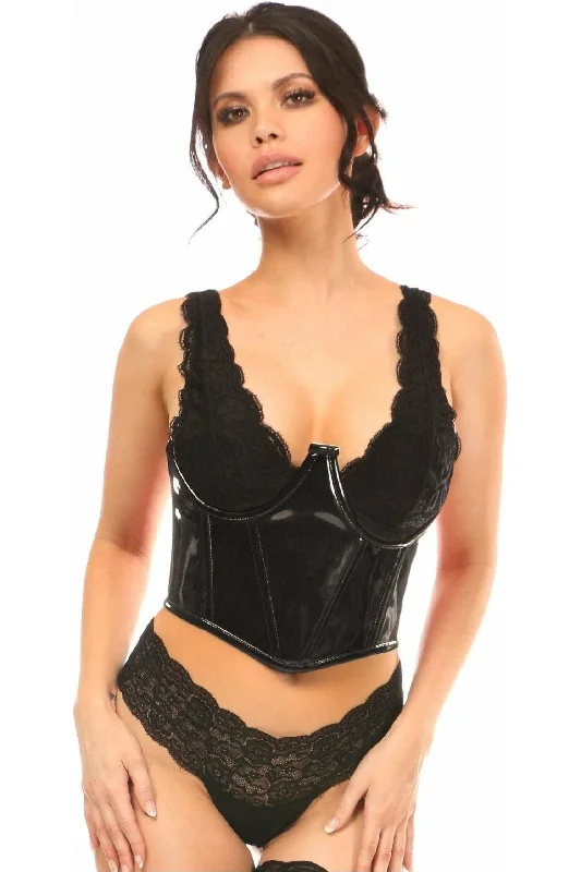 Discount Mania Lavish Black Patent Open Cup Underwire Waist Cincher