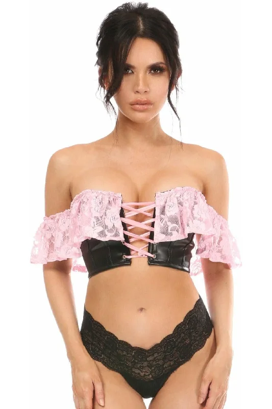 Daily Special Lavish Lt Pink Lace & Faux Leather Bustier Top
