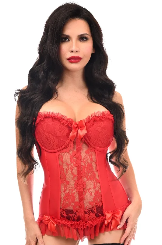 Stock Clearance Lavish Red Lycra & Lace Hook & Eye Stretch Bustier Corset