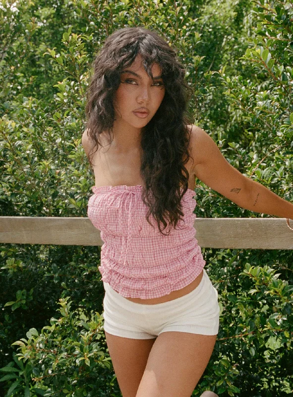 Hot Deal Layton Strapless Top Pink Check