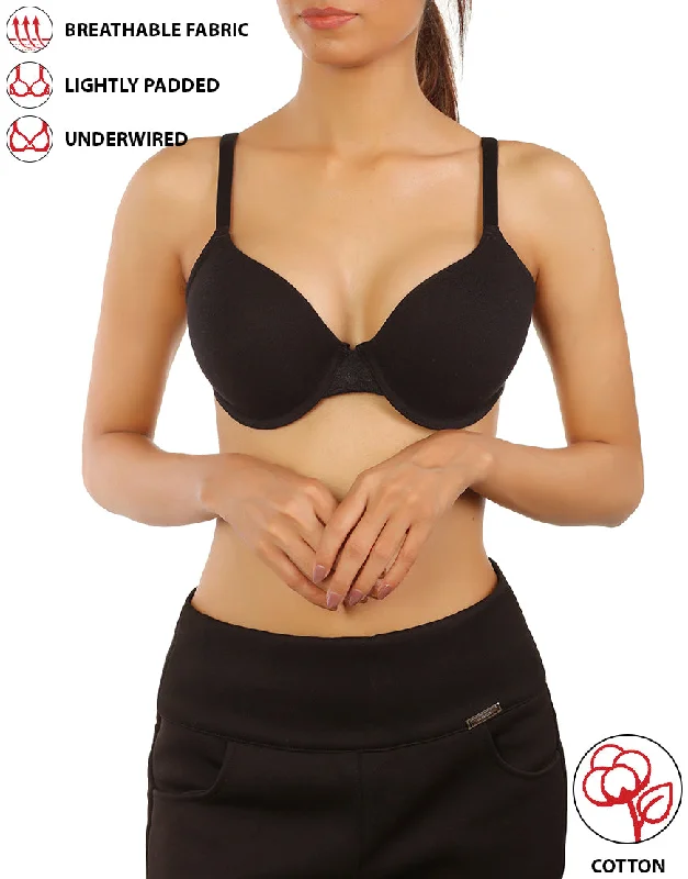 Weekend Bargains to Snag LOSHA COTTON UNDERWIRED LIGHTLY PADDED T-SHIRT BRA - BLACK