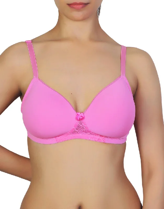 Year-End Sale Losha Wireless Go To T-Shirt Bra With a Touch Of Lace-PINK COSMOS