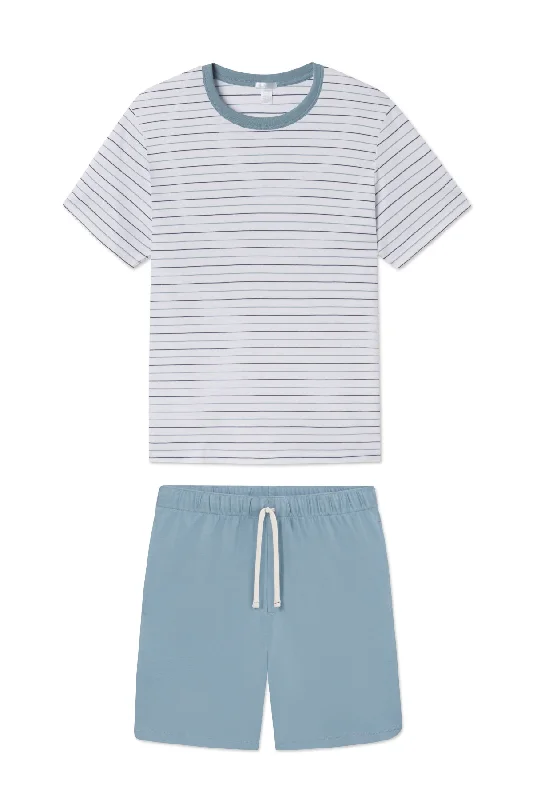 Men's Pima Sleep Shorts Set in Marlin Blue Nautical Stripe