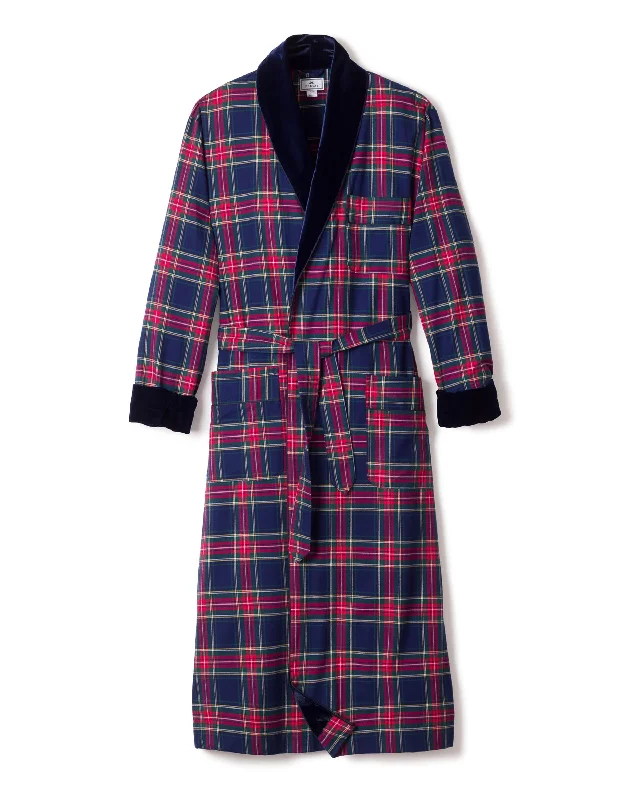 Men's Brushed Cotton Velvet Trim Robe in Windsor Tartan