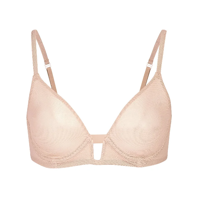 Weekend Deals That Amaze MESH ONE WIRE PLUNGE BRA | CLAY