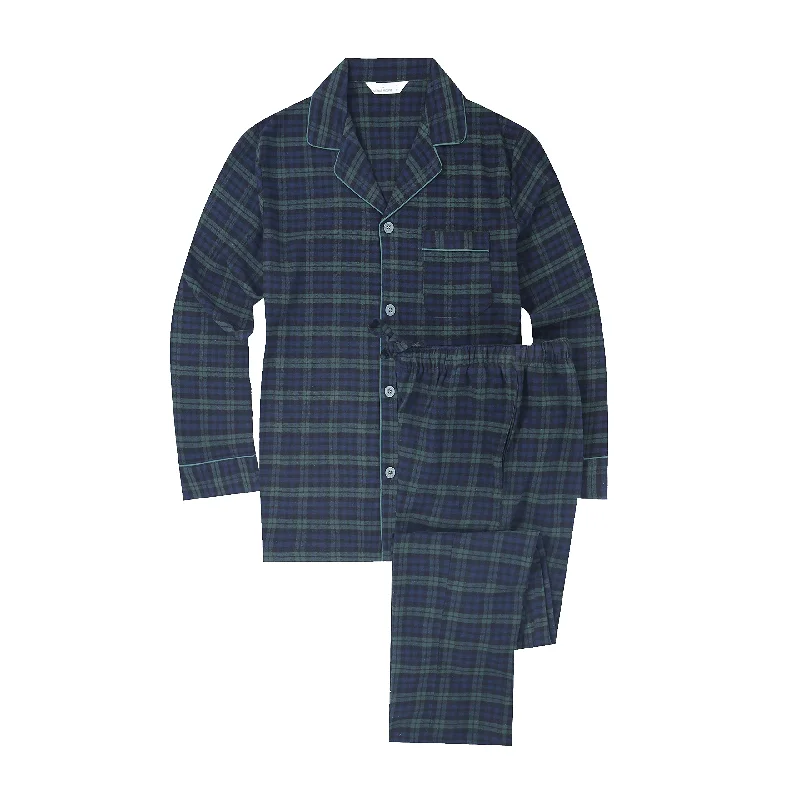 Mens 100% Cotton Flannel Pajama Set with Pant Pockets & Drawstring