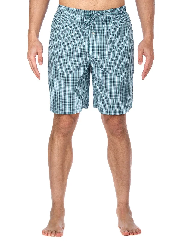 Men's Bamboo Sleep/Lounge Shorts - Plaid Aqua-Black