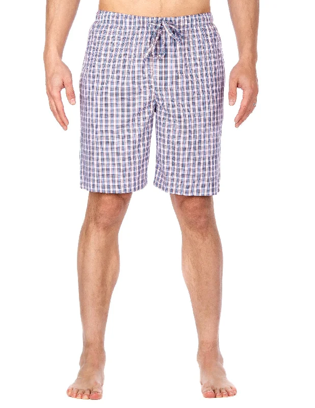 Men's Bamboo Sleep/Lounge Shorts - Plaid Blue-Red-Black