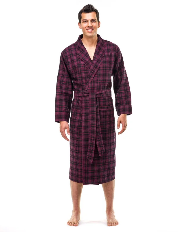 Mens Premium Flannel Robe - [Black/Burgundy Plaid]