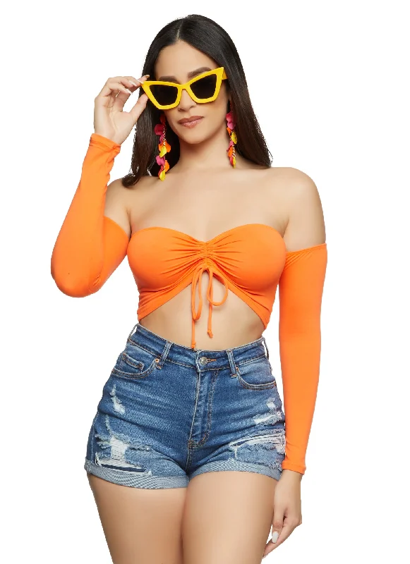 Hurry In Almost Famous Ruched Off the Shoulder Crop Top