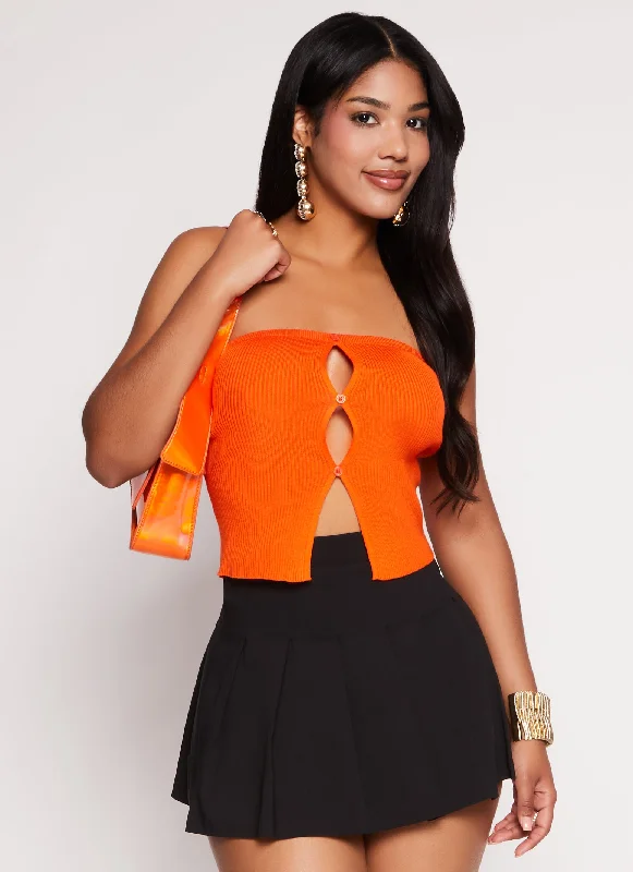 Seasonal Clearance Ribbed Knit Button Front Tube Top