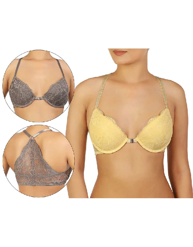 Big Discounts PACK OF 2 FANCY BACK LACE FRONT OPEN BRAS-PALE BANANA
