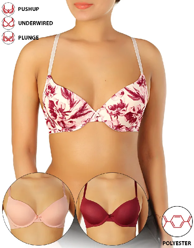 Overstock Sale Pack of 3 Microfiber Wired Pushup T-Shirt Bras-Delicacy