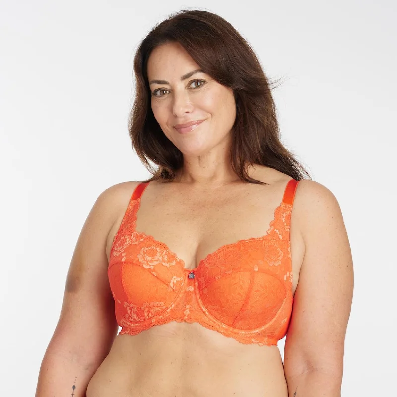 Deal Frenzy Bella Rosa Lace Padded Full Cup Bra - Salsa