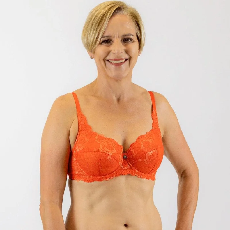 New Deals Bella Rosa Lace Padded Balconette Bra - Salsa