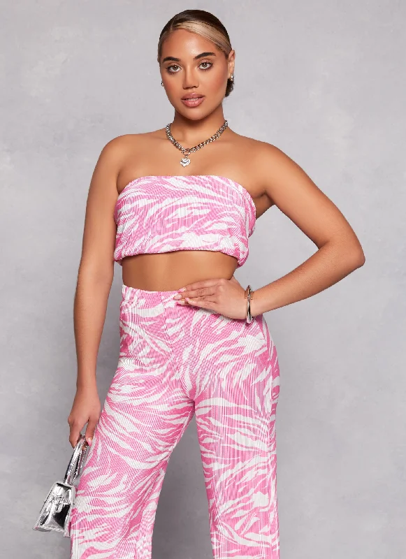 Weekend Special Plisse Printed Cropped Tube Top