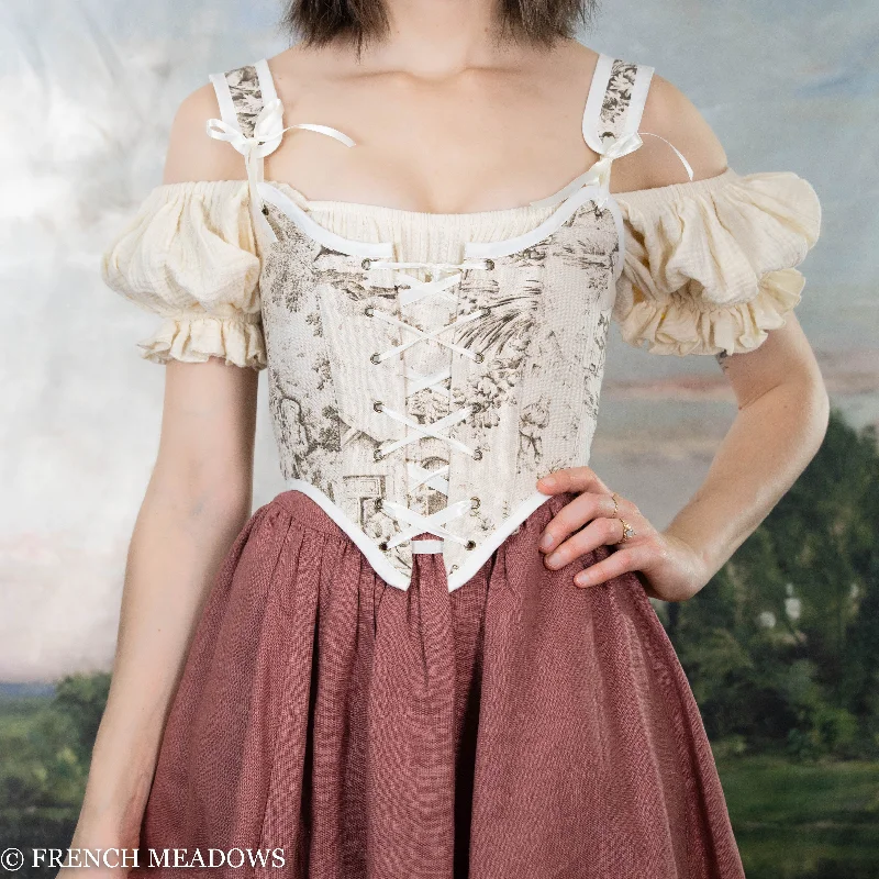 Super Sale READY TO SHIP Ivory and Brown Toile Renaissance Bodice
