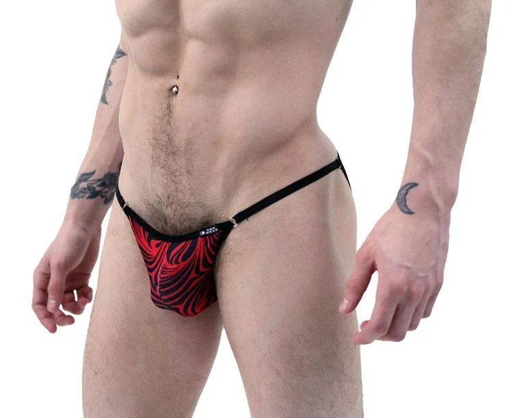 Weekend Discounts to Snag Red Black Cappuccino Stripes String Brief Underwear by NDS Wear - BLOWOUT SALE!