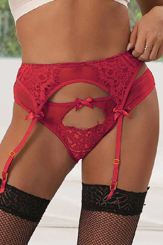 Unmissable Offer Red Mesh and Lace Garter and Panty Set