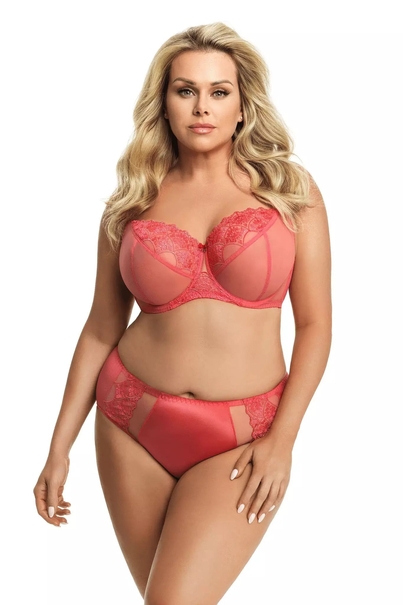 Closeout ORANGE SHEER UNLINED LACE BRA BERGAMO UNDERWIRE SOFT