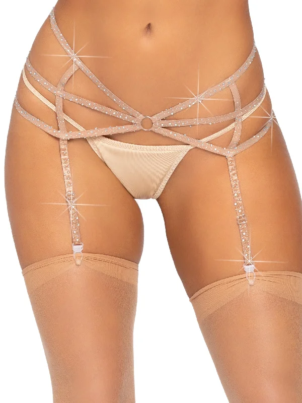 Weekend Specials to Delight Strappy Rhinestone Garter Belt beige