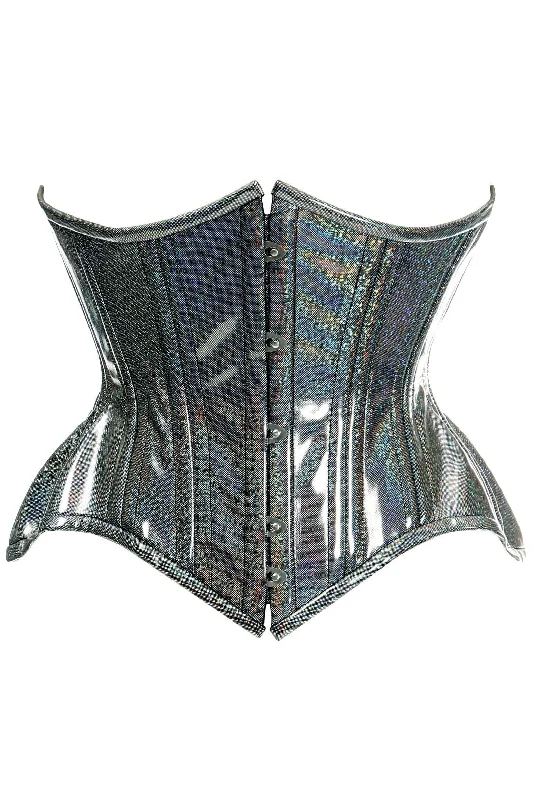 Celebrate the Weekend with Discounts Top Drawer Black Rainbow Glitter Holo Double Steel Boned Curvy Cut Waist Cincher Corset Celebrate the Weekend with Discounts Top Drawer Black Rainbow Glitter Holo Double Steel Boned Curvy Cut Waist Cincher Corset