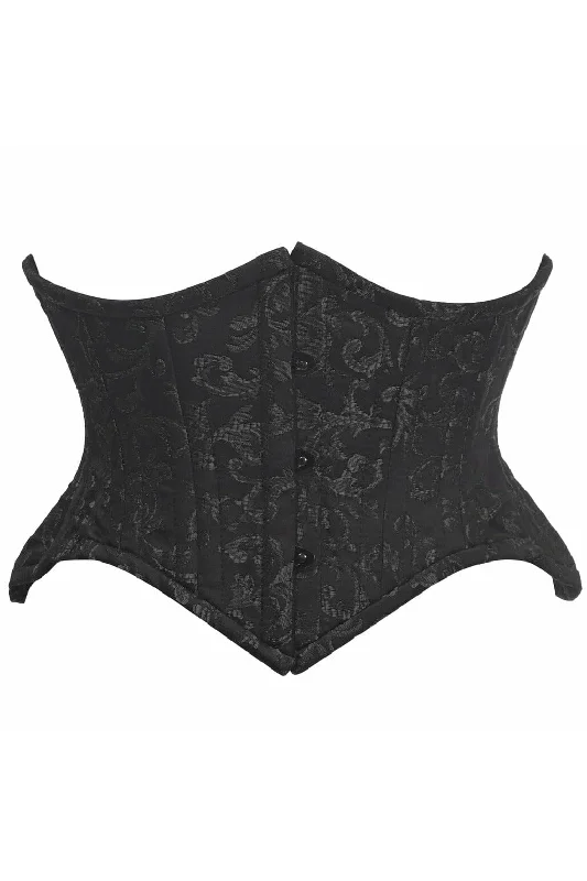 Hurry Up Top Drawer Black/Black Brocade Double Steel Boned Mini Cincher Corset