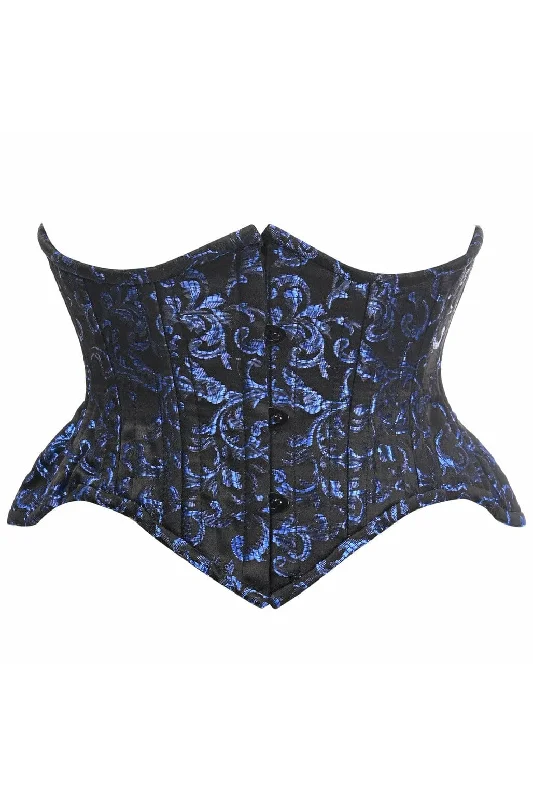 Fantastic Savings Top Drawer Black/Blue Brocade Double Steel Boned Mini Cincher Corset
