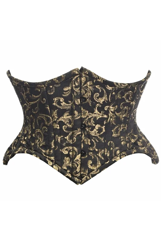 Early Bird Top Drawer Black/Gold Brocade Double Steel Boned Mini Cincher Corset
