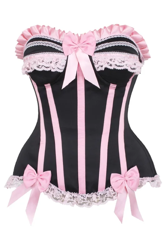 Exclusive Deal Top Drawer Black/Pink Steel Boned Burlesque Corset