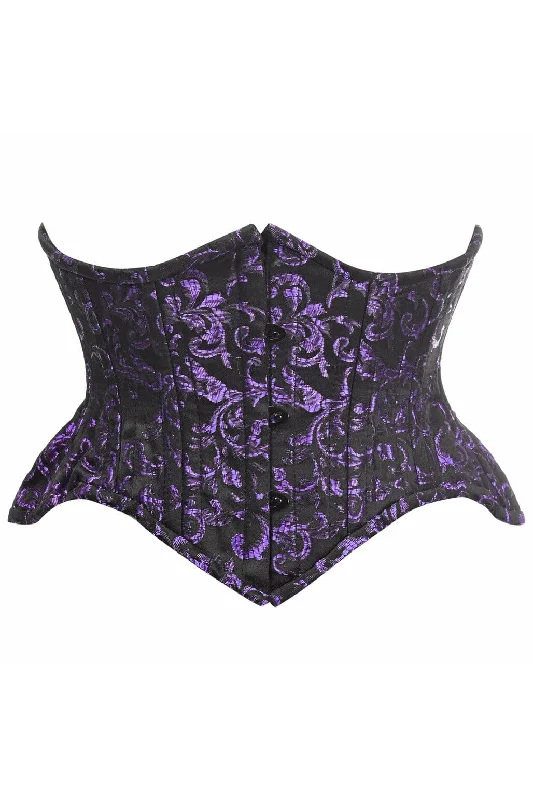 Cash Savings Top Drawer Black/Purple Brocade Double Steel Boned Mini Cincher Corset Cash Savings Top Drawer Black/Purple Brocade Double Steel Boned Mini Cincher Corset