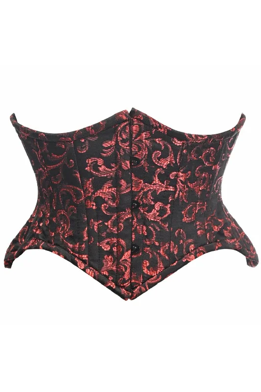 Bonus Offer Top Drawer Black/Red Brocade Double Steel Boned Mini Cincher Corset