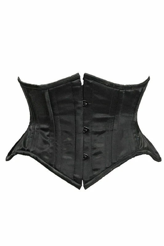 Massive Deal Top Drawer Black Satin Double Steel Boned Curvy Cut Waist Cincher