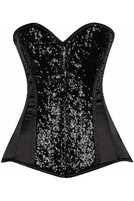 Pay Less Top Drawer Black Sequin Steel Boned Corset