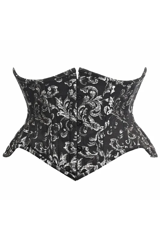 Amazing Value Top Drawer Black/Silver Brocade Double Steel Boned Mini Cincher Corset Amazing Value Top Drawer Black/Silver Brocade Double Steel Boned Mini Cincher Corset
