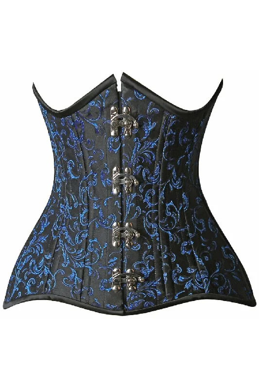 Top Pick Top Drawer CURVY Blue Brocade Double Steel Boned Under Bust Corset