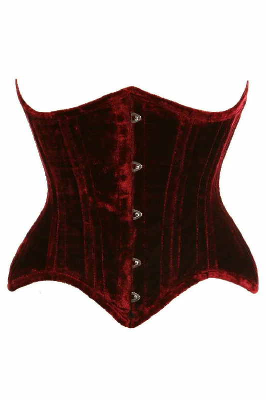 Overstock Sale Top Drawer Dark Red Crushed Velvet Double Steel Boned Curvy Cut Waist Cincher Corset Overstock Sale Top Drawer Dark Red Crushed Velvet Double Steel Boned Curvy Cut Waist Cincher Corset