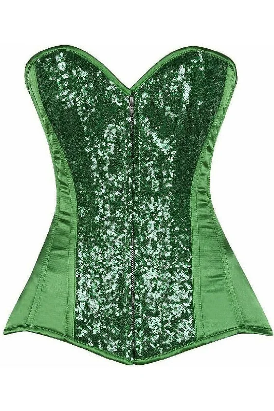 Half Price Top Drawer Green Sequin Steel Boned Corset