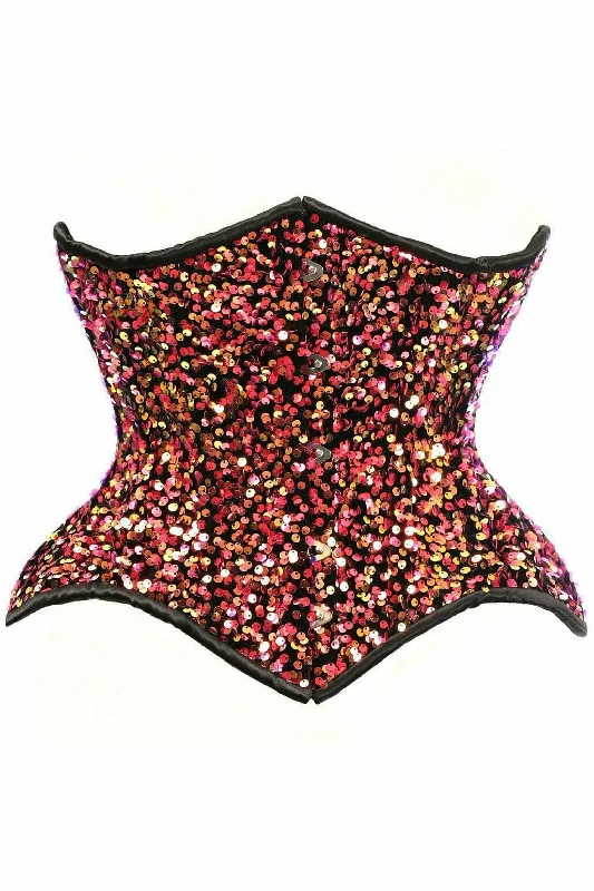 New Arrival Top Drawer Multi Pink Sequin Curvy Cut Waist Cincher Corset