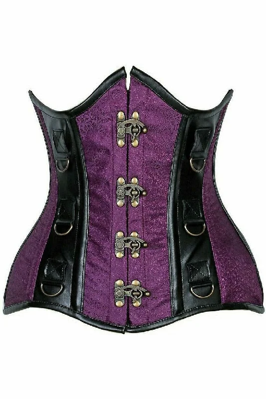 Weekend Bargains Galore Top Drawer Plum Brocade & Faux Leather Steel Boned Under Bust Corset Weekend Bargains Galore Top Drawer Plum Brocade & Faux Leather Steel Boned Under Bust Corset