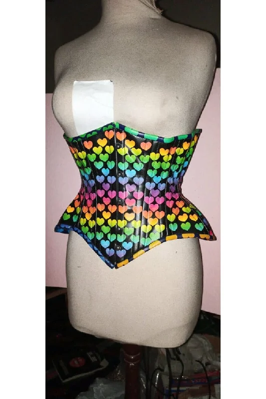 Extra Discount Top Drawer Rainbow Hearts Double Steel Boned Curvy Cut Underbust Cincher Corset Extra Discount Top Drawer Rainbow Hearts Double Steel Boned Curvy Cut Underbust Cincher Corset