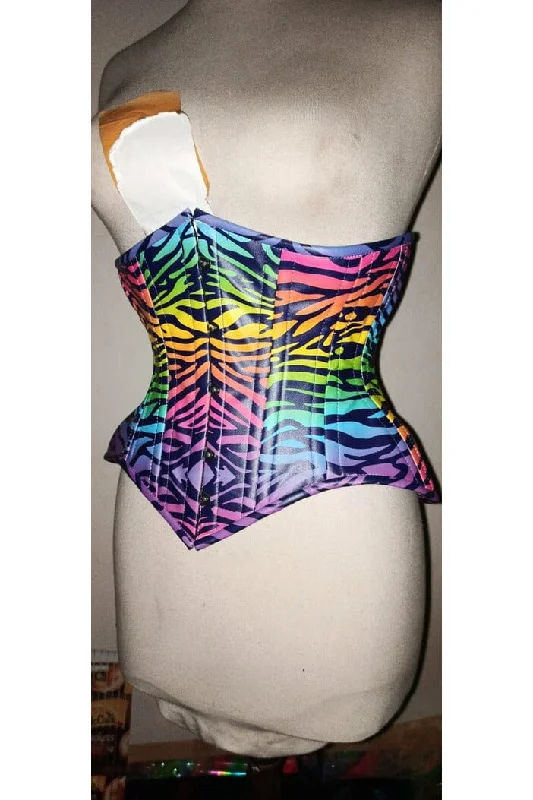 Act Now Top Drawer Rainbow Print Double Steel Boned Curvy Cut Underbust Cincher Corset Act Now Top Drawer Rainbow Print Double Steel Boned Curvy Cut Underbust Cincher Corset