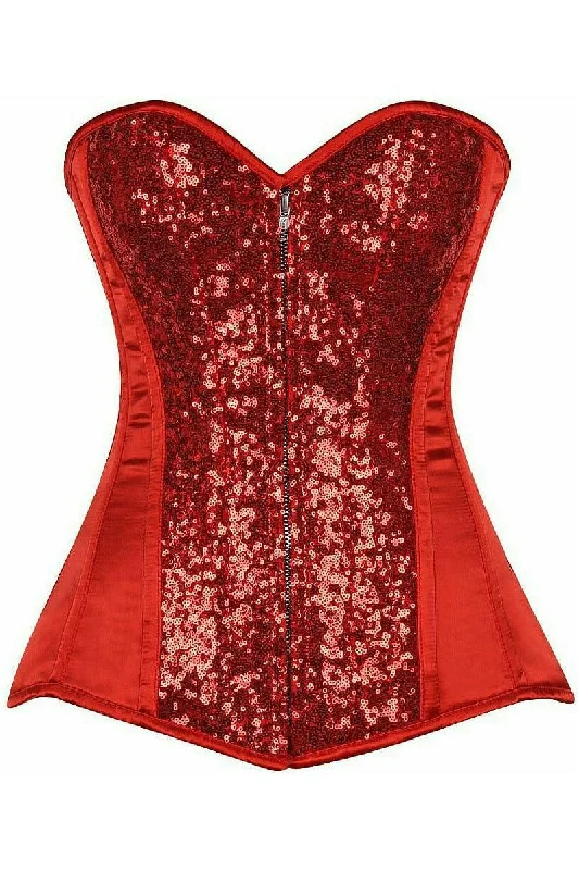 Take Action Top Drawer Red Sequin Steel Boned Corset