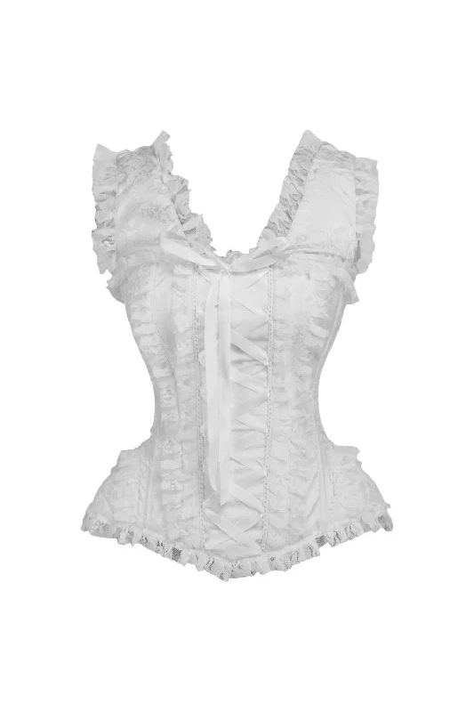 Crazy Deal Top Drawer White Brocade & Lace Steel Boned Corset w/Cap Sleeves