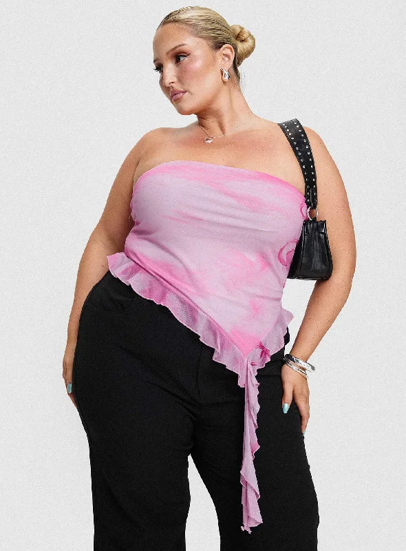 Deal Explosion Travessa Asymmetric Tube Top Pink Curve