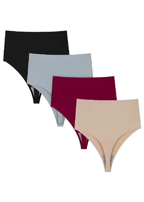 Clearance Sale No Show High Waist Thong Underwear - Mix1 4 Pack
