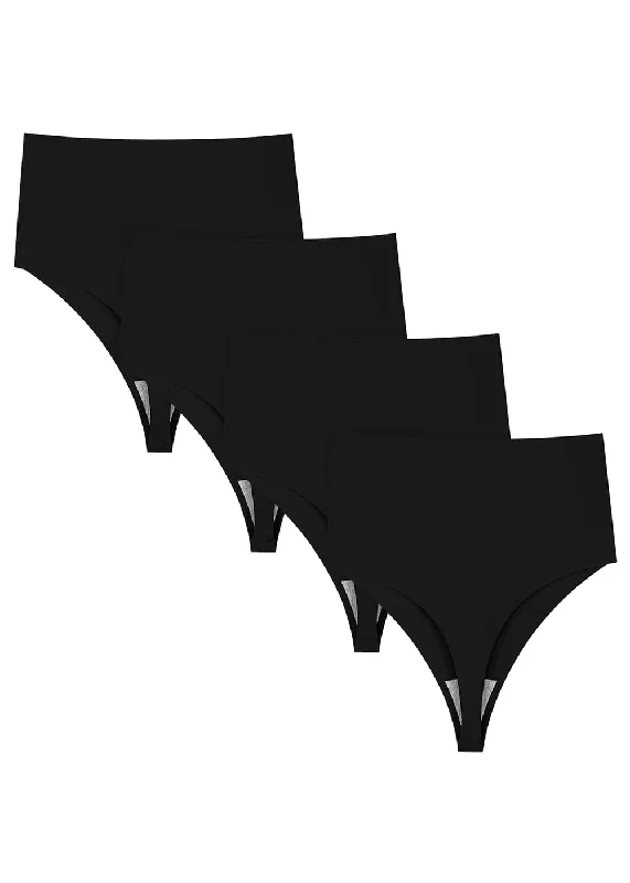 Year-End Clearance No Show High Waist Thong - Black 4 Pack
