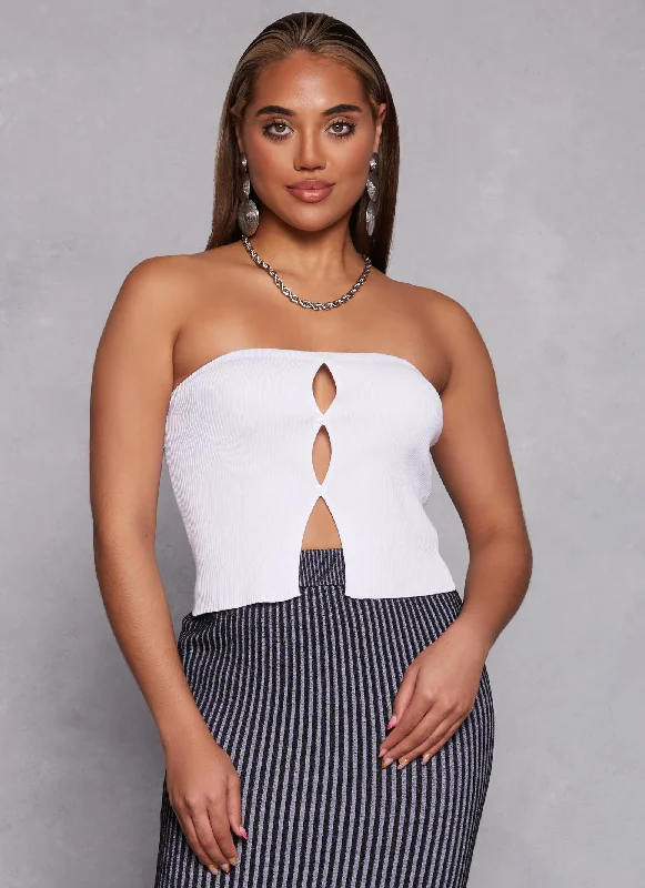 Sneak Peek Sale Ribbed Knit Button Front Tube Top